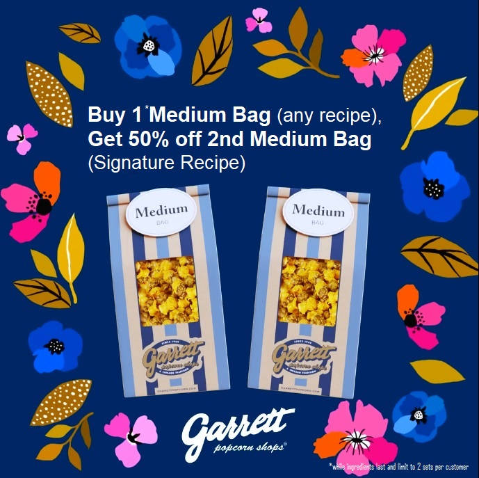 Garrett Popcorn Singapore Buy 1 Medium Bag & Get 2nd Bag at 50 Off