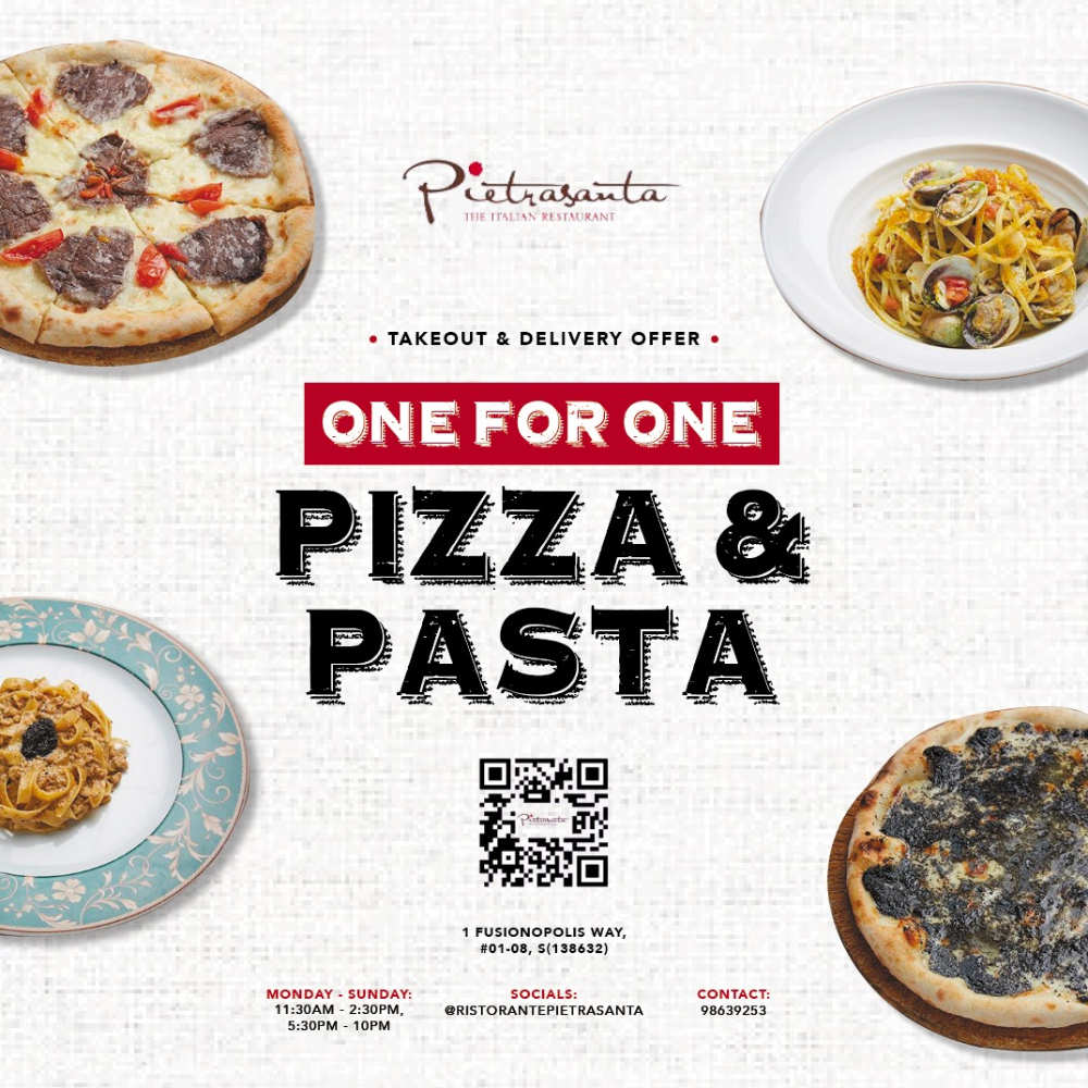 Ristorante Pietrasanta 1 For 1 Handmade Pizza & Pasta Promotion