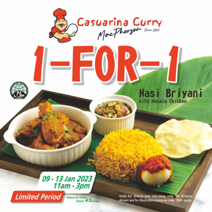 Casuarina Curry 1 for 1 promotion jan 2023