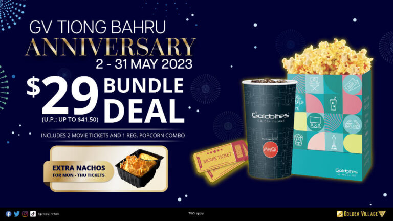 Enjoy Golden Village Singapore 2 Movie Tickets and 1 Regular Popcorn Combo For Only $29 (UP: $41.50) at Tiong Bahru Till 31 May 2023