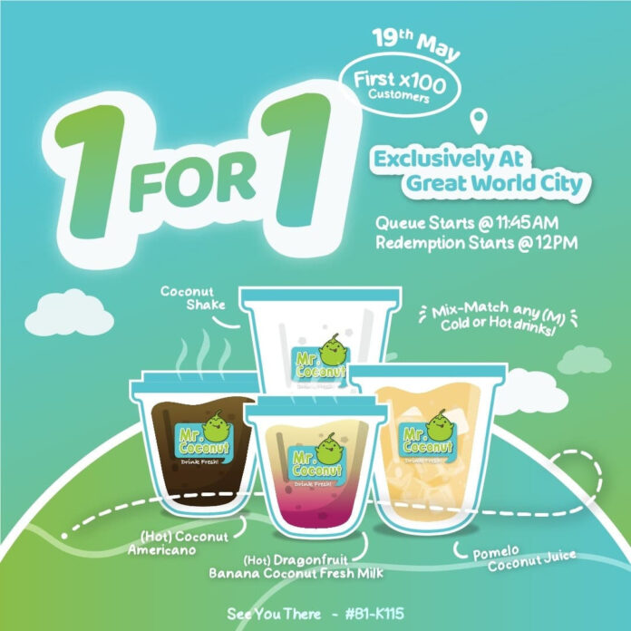 mr coconut singapore 1 for 1 promo great world city