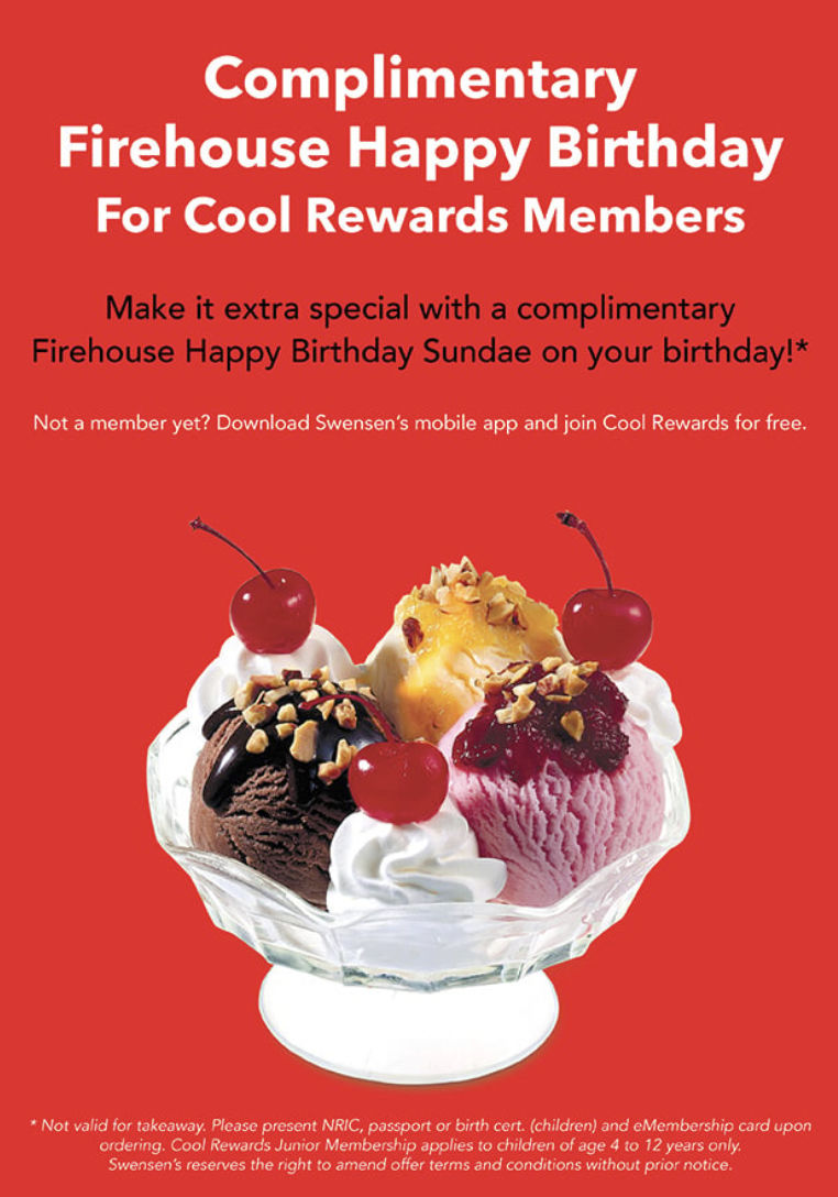 Swensen Singapore Free Firehouse Birthday Treat for Cool Rewards Members (Still Ongoing 2023)