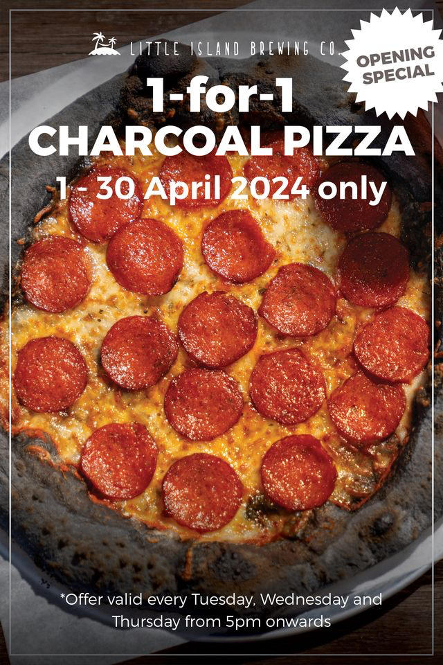 Little Island Brewing Co 1 For 1 Charcoal Pizza Promotion For Month of April 2024